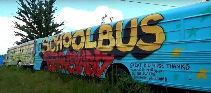 graffiti art School Bus Graveyard in Alto Georgia