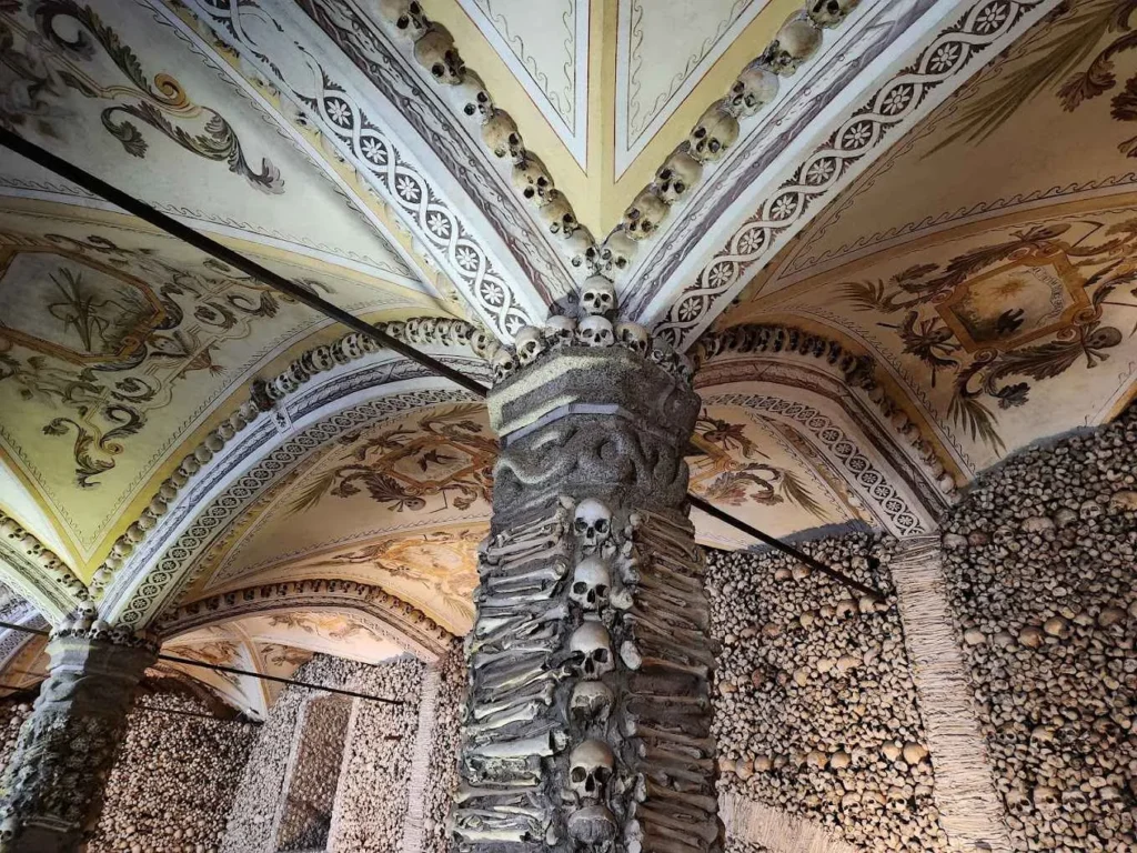 The Chapel of Bones in Évora, a unique monument to mortality with human bones adorning the space