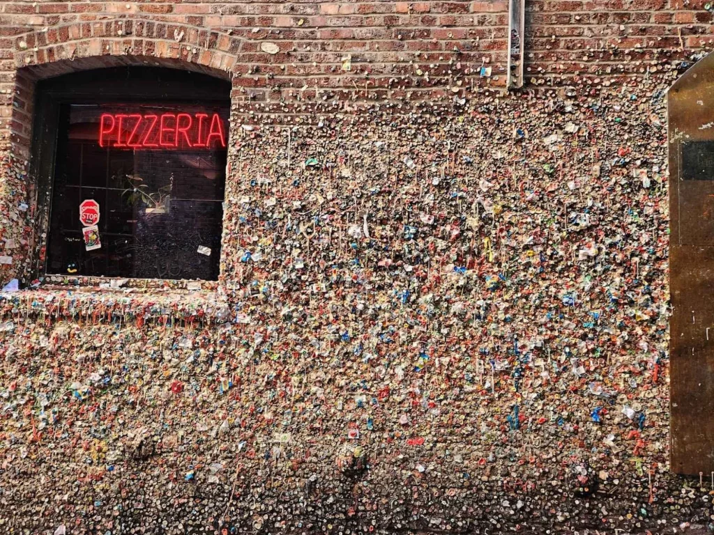 Layers of gum on brick wall