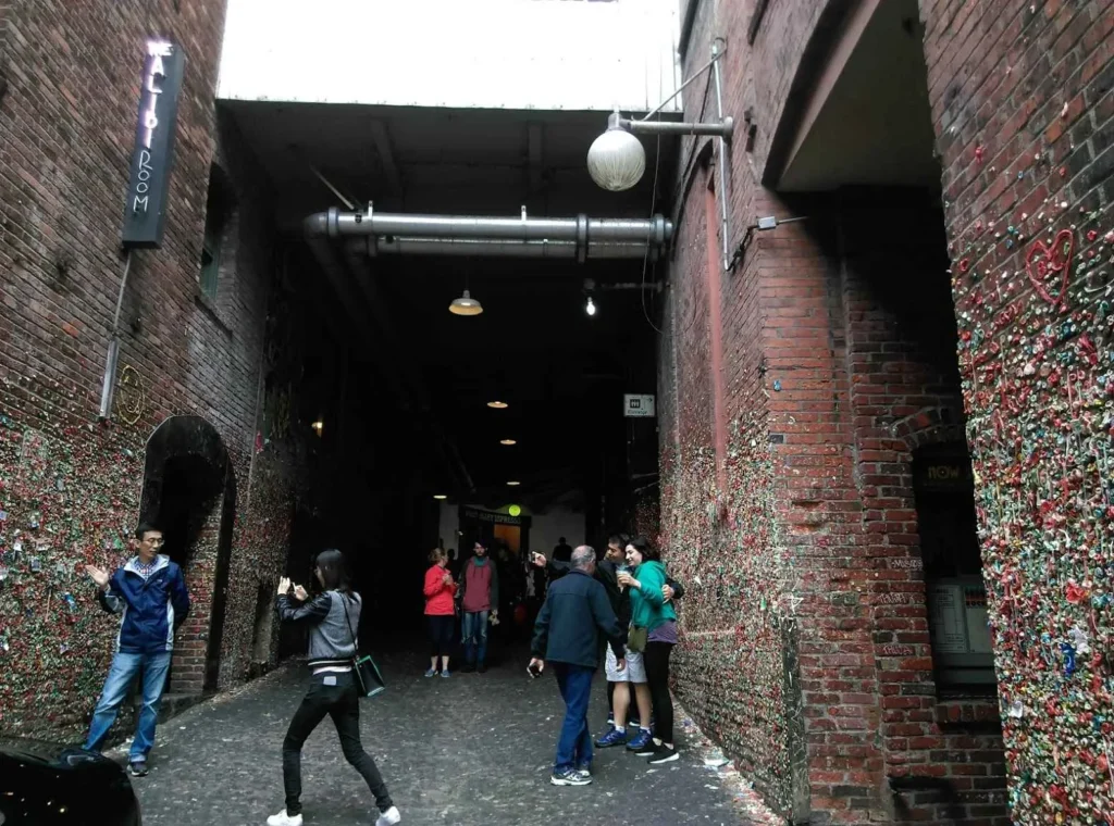 Tourists at the Gum Wall in Seattle