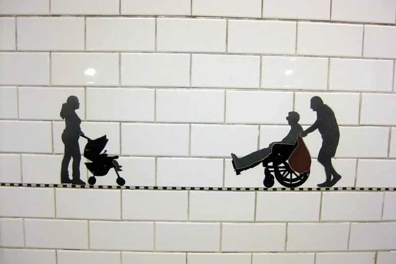 "Carrying On" by Janet Zweig and Edward del Rosario at Prince Street station.