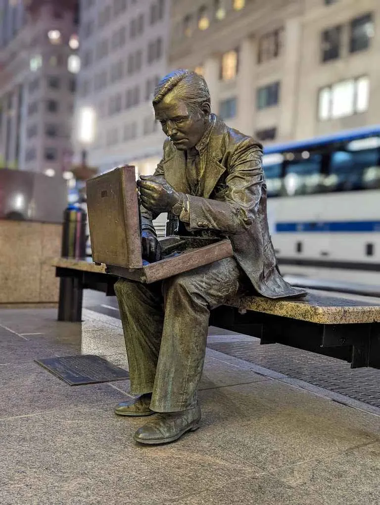 Bronze businessman statue symbolizing endurance after 9/11