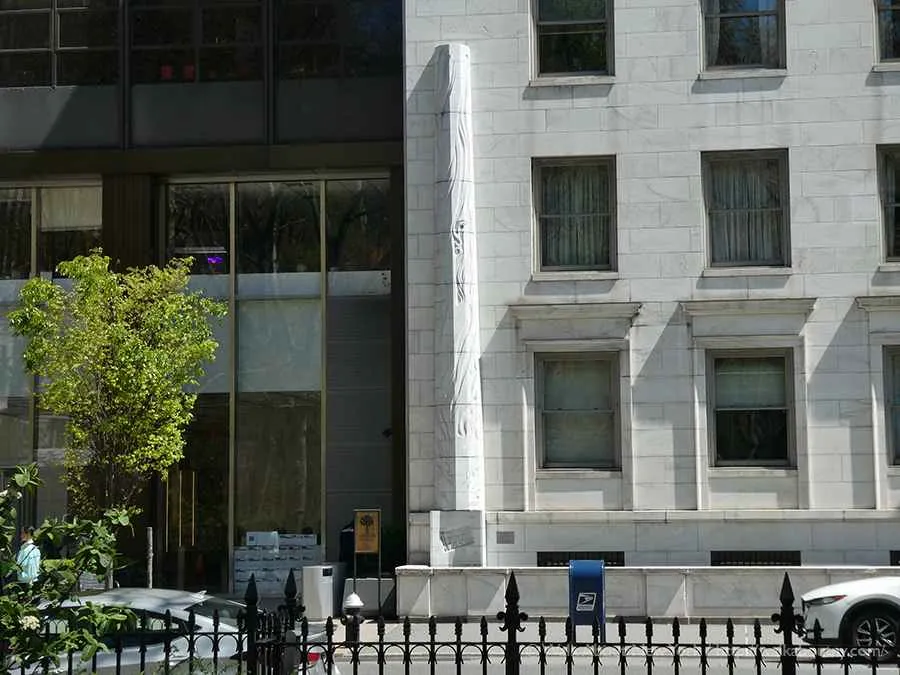 A column at the courthouse serves as a Holocaust reminder