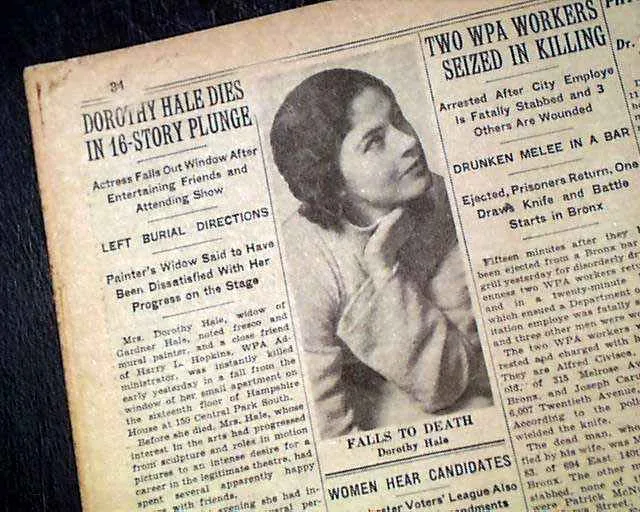 old newspaper about Dorothy Hale's suicide