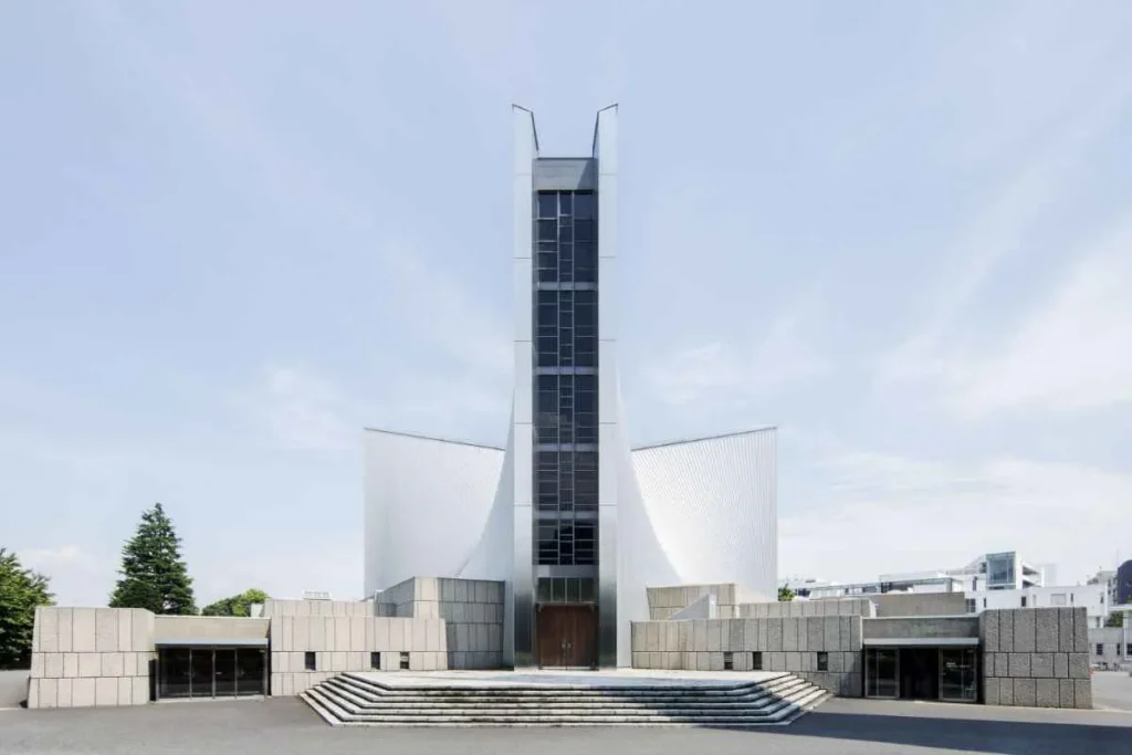Simple entrance to Tokyo Cathedral through a wooden door