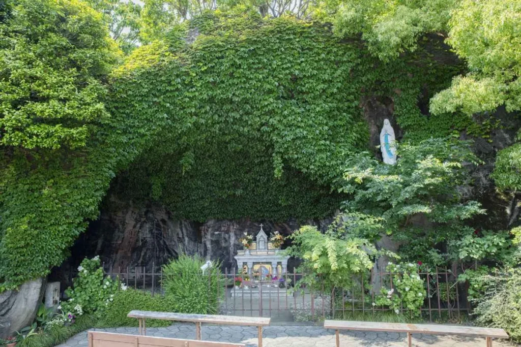 The Lourdes Grotto of the cathedral, which survived WWII air raids