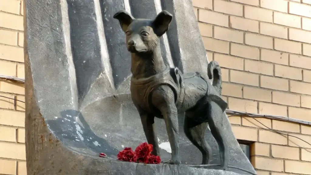 Monument to Laika in Moscow, remembering her historic 1957 flight.