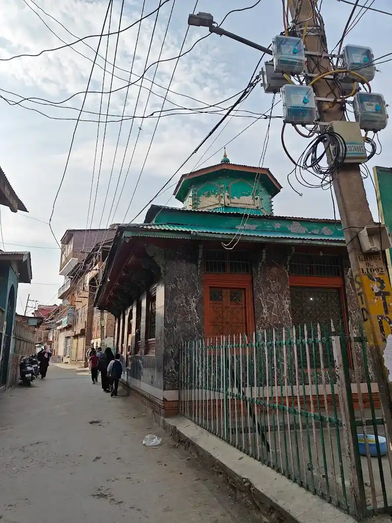 Detail of the wooden architecture of Roza Bal in Kashmir, India.