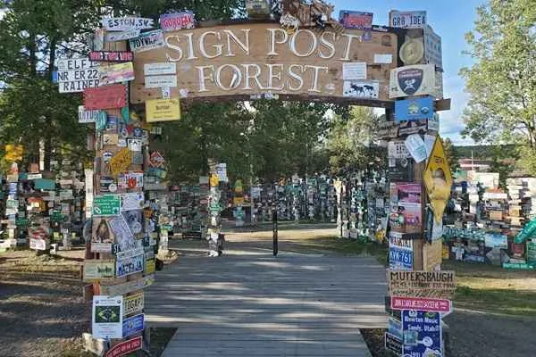 sign post forest in watson lake the most famous of the landmarks along the Alaska Highway