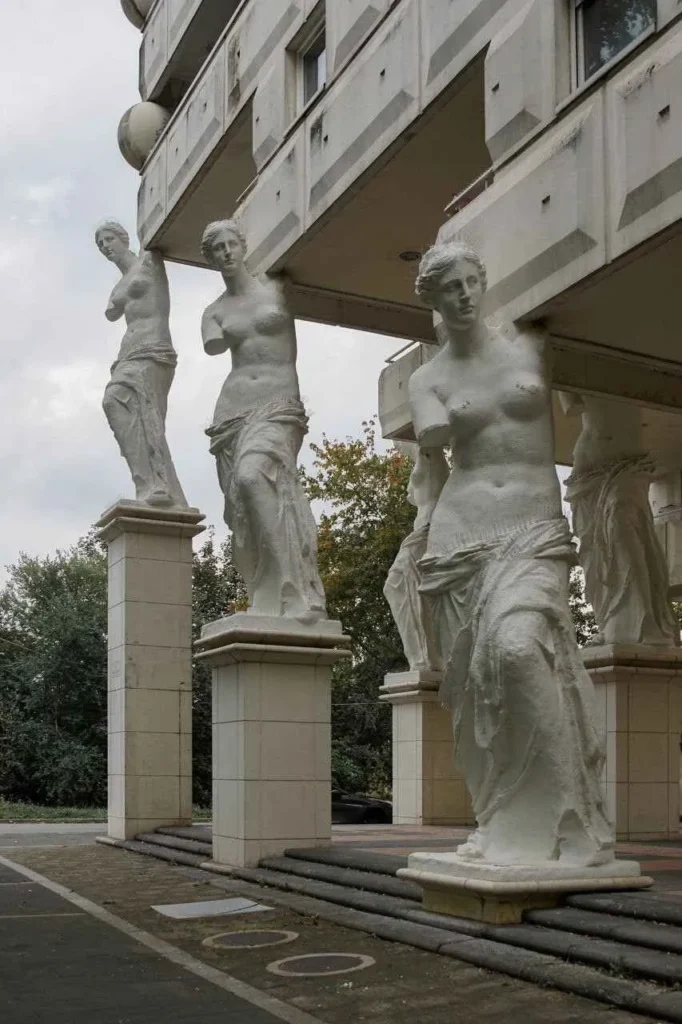 Postmodern architecture with classical statues